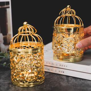 European style hollow iron candlestick ornaments gold electroplating decorative birdcage pattern Christmas candlestick wedding props