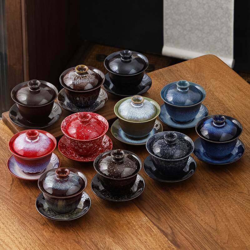 鈞窯釉大號創意茶杯中彩陶瓷茶盞沙金鬥笠杯功夫茶具主人杯