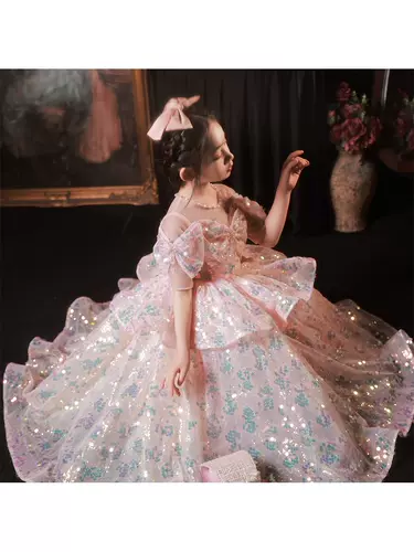 Платье, блестки для ногтей, детский красный наряд маленькой принцессы, пианино, весенний наряд для музыкальных выступлений, юбка, подарок на день рождения