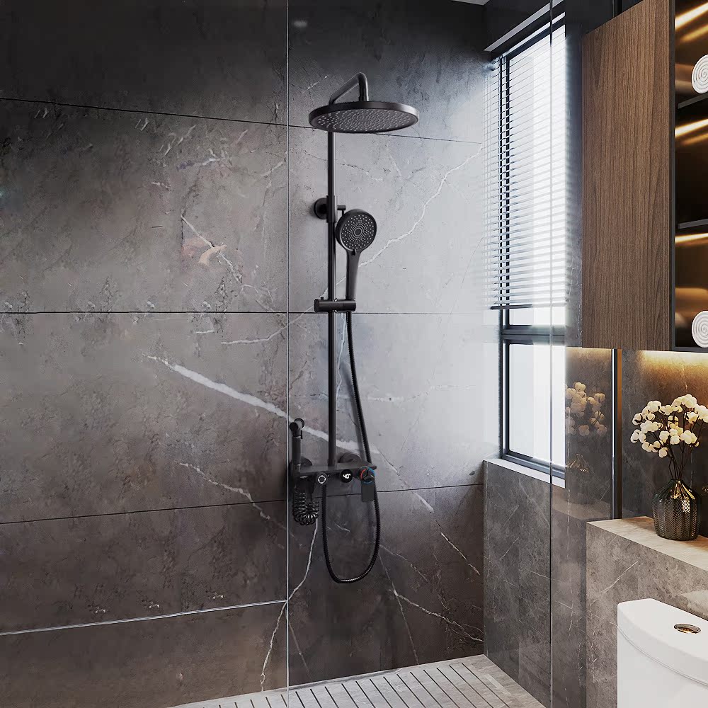 Moon Shadow Shower Shower Kit full copper Home Pressurized Bath Shower Shower Spray Shower Nozzle Makeup Room Black Thermostatic Shower