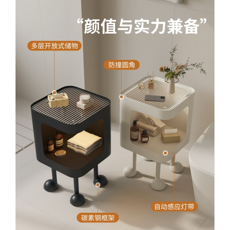 Minimalist Modern Small Iron Art Bedside Table for Home Bedroom, Side Table Storage Rack Cabinet