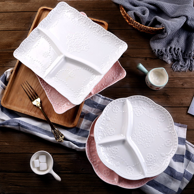 Home Children Ceramics Divided Trays Breakfast Pan Day Style One Food Trig Meal Pan Dried Fruit Pan Creative Fruit Pan