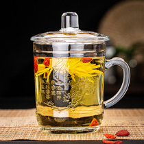 Glass water cup mens tea cup with lid anti-dust tea Drinking cup personal special with Carved Tea Cup heat resistant cup