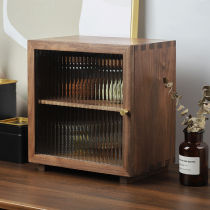 Black walnut solid wooden tabletop cup holding shelf wooden dust proof kitchen dust locker water cup tea cup table cabinet