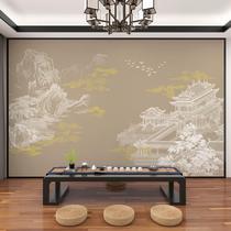 Wallpaper customization new Chinese style pavilion TV background wall cloth living room wallpaper sofa decoration wall cloth mural