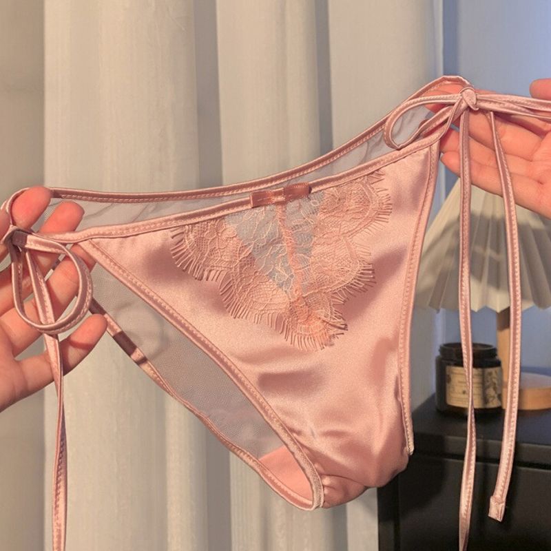 Lace-Up Sides That Can Be Untied, French Satin Women's Panties, Triangle Straps That Can Be Untied on Both Sides, 2025 New Model Lace-Up Sides That Can Be Untied, French Satin Women's Panties, Triangle Straps That Can Be Untied on Both Sides, 2025 New Model