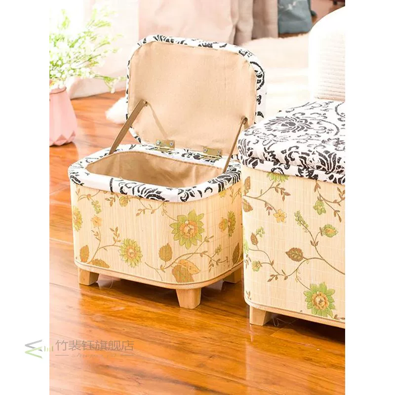 Rattan straw storage stool Ottoman Foot Stool rectangle Hand