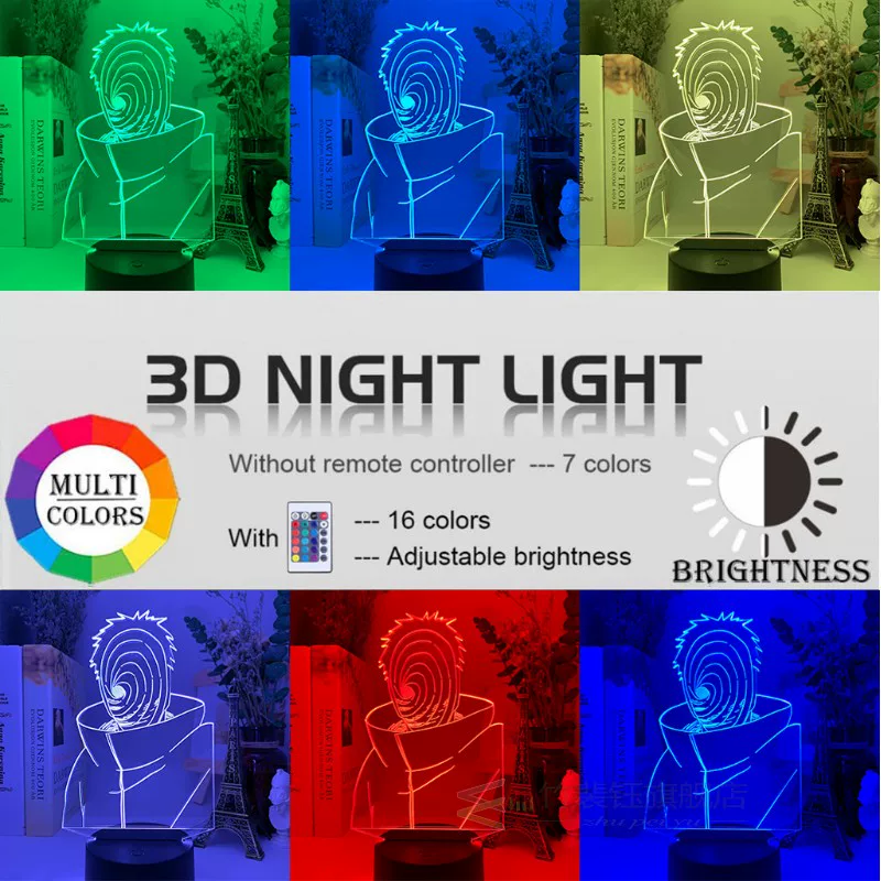 Фигура Наруто Аниме Утиха Обито светодиодная 3D ночной светильник LED