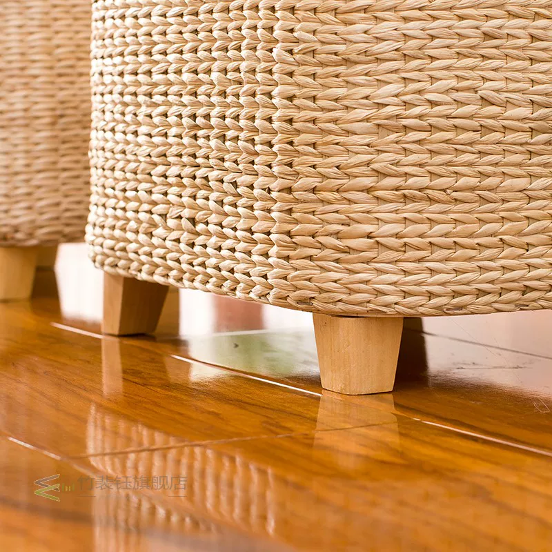 Rattan straw storage stool Ottoman Foot Stool rectangle Hand