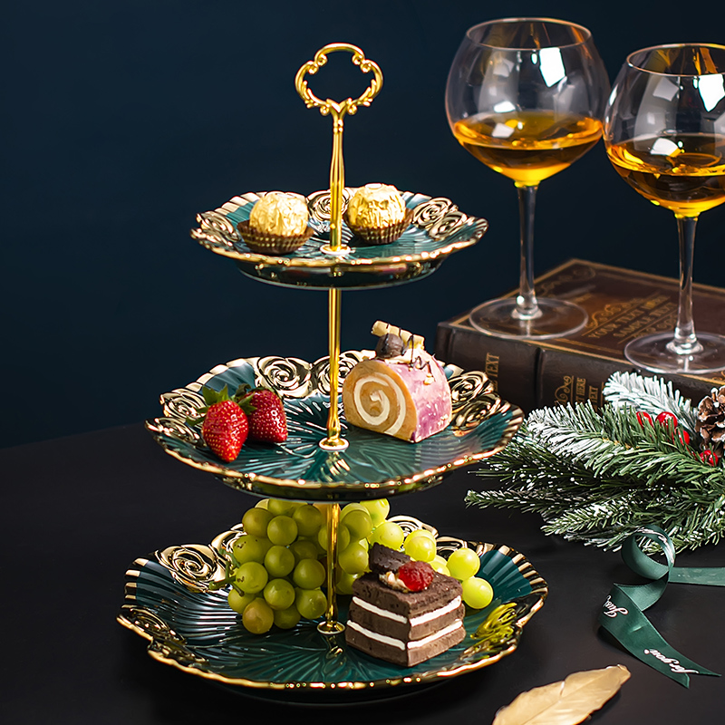 Nordic light luxury three-layer fruit creative fruit plate melon seed living room ceramic snack plate cake pastry holder