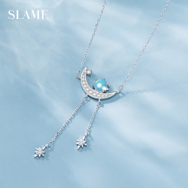 Star Moon Silver Necklace Women's Sterling Silver Claspin Chain Light Luxury Niche Design Sense Birthday Gift for Girlfriend 2021 New Style