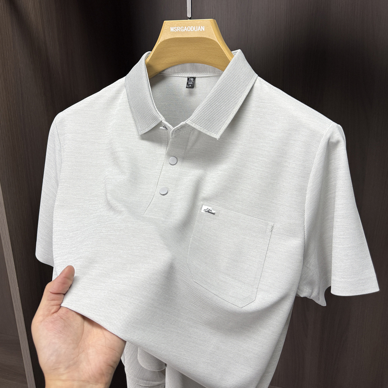 Short-Sleeved T-Shirt for Men, Thin Ice Silk, Cool Feeling, Summer, with Tie and Pocket, Polo Shirt, Middle-Aged Dad, Casual Half-Sleeve Short-Sleeved T-Shirt for Men, Thin Ice Silk, Cool Feeling, Summer, with Tie and Pocket, Polo Shirt, Middle-Aged Dad, Casual Half-Sleeve