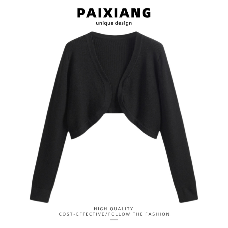 Paixiang/Black Sun Protection Cardigan for Women, Summer Short Shawl Top, Worn over a Thin Ice Silk Knit Jacket