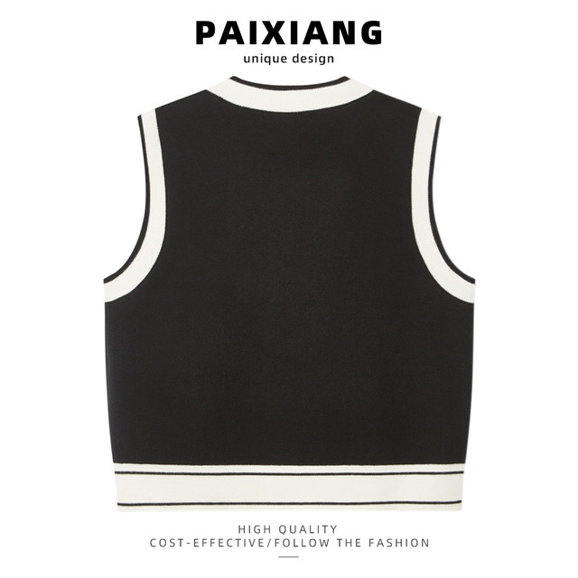 PAIXIANG/V-neck love knitted vest for women 2025 winter new vest college style stacked top