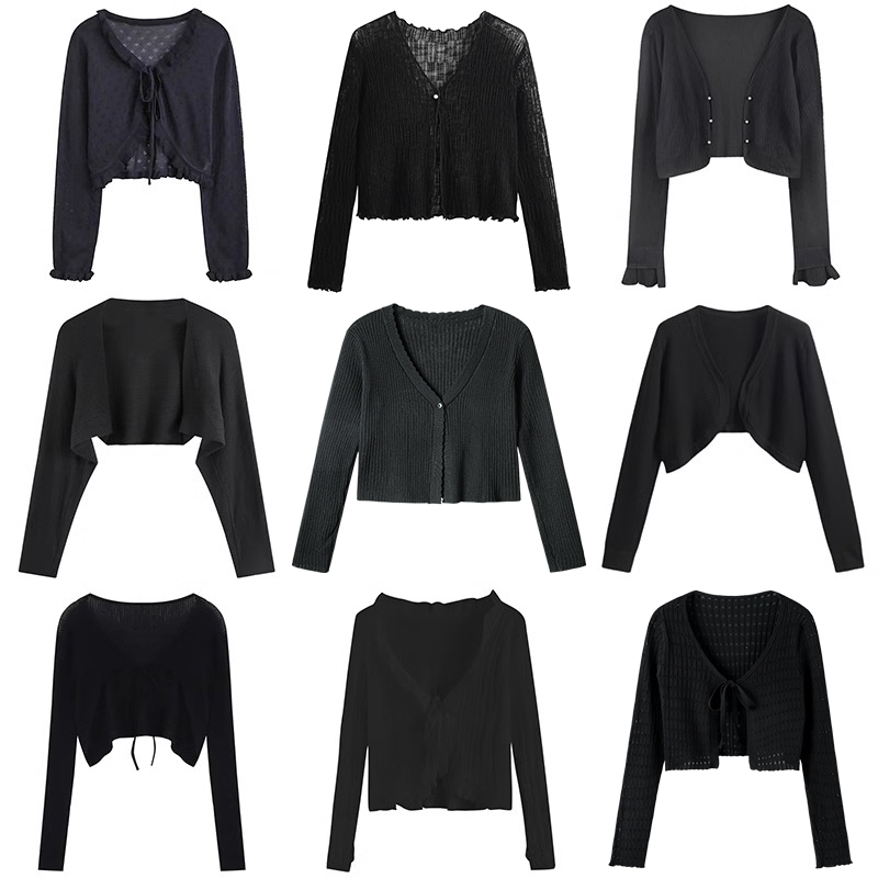 Paixiang/Black Sun Protection Cover-Up for Women, Summer Thin Strap Dress with Knitted Cardigan and Shawl