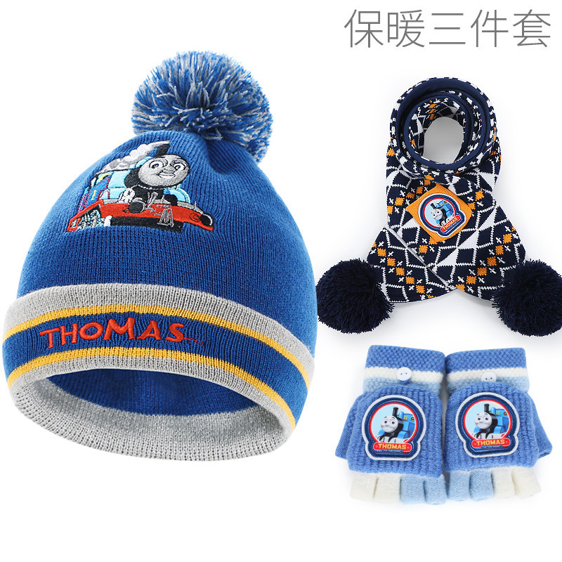 Thomas kids hat scarf gloves three-piece set winter boy baby hat scarf set warmer