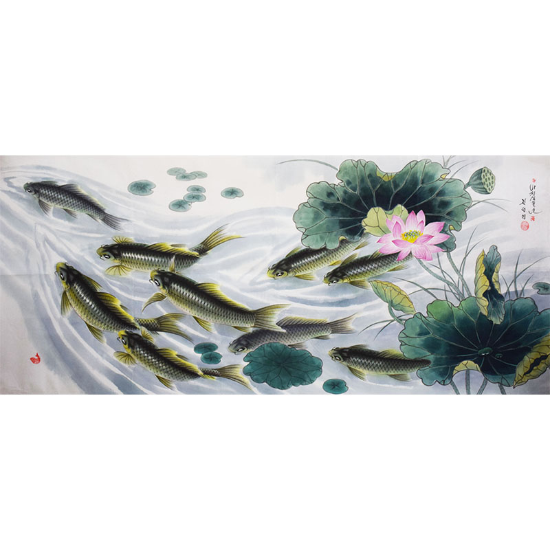 North Korean National Painting Auction Width 1.9 meters Kim Sung-myung Painting fish master 