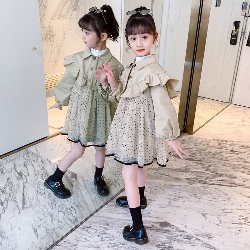 Korean girl's polka dot dress 2021 new spring and autumn western style middle-aged children's autumn dress princess skirt super fairy tutu skirt