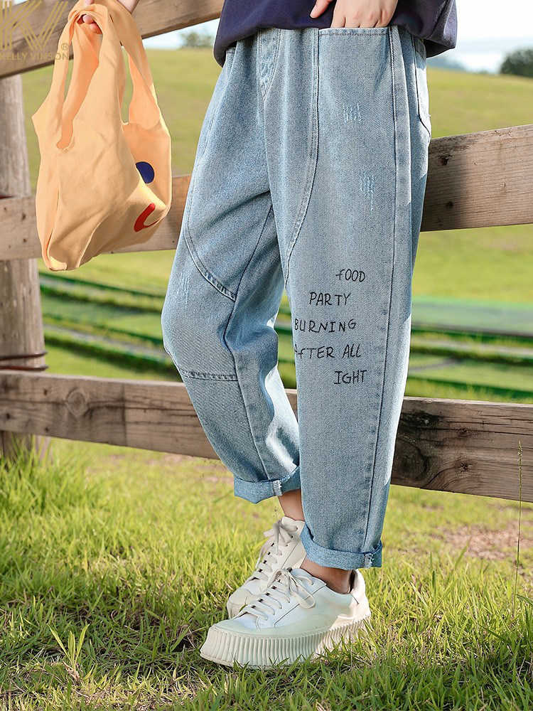 Korean Version Girl Jeans Spring Autumn 2022 New Foreign Pie CUHK Boy Casual Pants Woman Loose children wide-legged pants