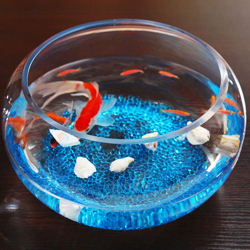 Thickened transparent glass small fish tank turtle tank living room home desktop round office mini small goldfish tank