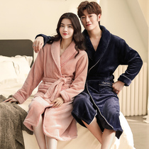 Couple sleepwear autumn and winter medium long Coral Suede Sleeping Robes Mens flannel Cavet Flannel Thickened Warm Day Style Home woman