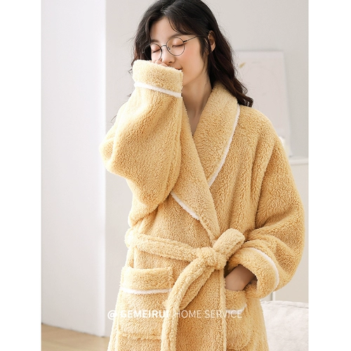 Демисезонный коралловый банный халат, бархатная утепленная длинная зимняя пижама, средней длины, большой размер