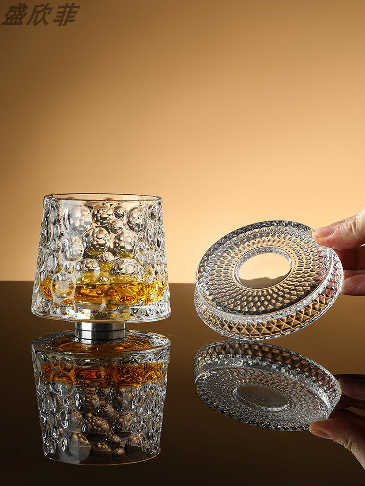 Crystal Macallan Spinning Tumbler, Non-Spill Rotating Whiskey Glass, Brandy Beer Glass, Trendy Liquor Glass