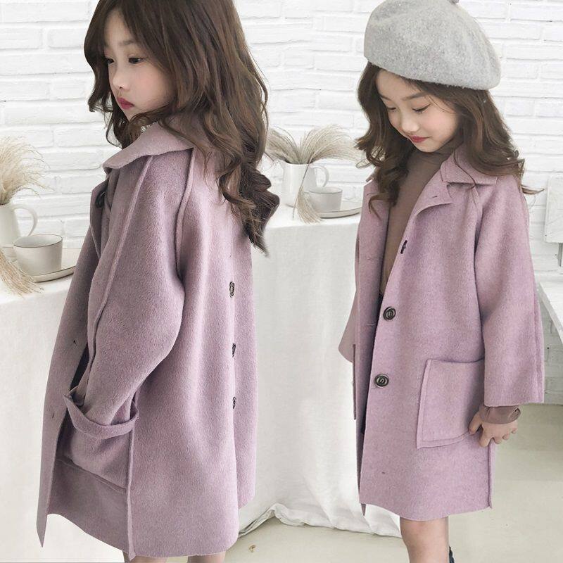 Girls autumn and winter new 2022 middle and big children's double-sided woolen coat Korean version of children's autumn and winter woolen coat coat