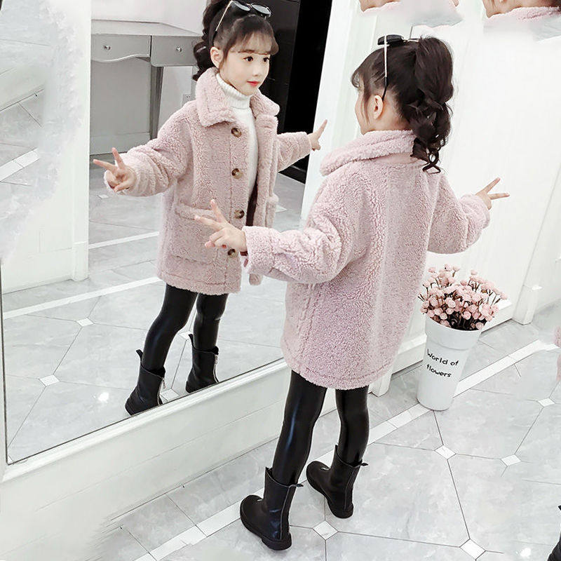 Girl Sweater Sweater 2022 Autumn Winter Dress New Korean Version Children's Net Red Foreign Velvet Thickened Wool Coat Tide
