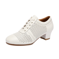 White dance shoes summer new leather square dance shoes womens soft sole mid-heeled sailor dance Latin dance shoes dance shoes