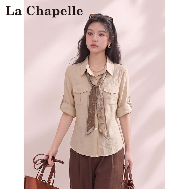 La Chapelle French-Style Chic Tie-Neck Silk Scarf Collar Shirt for Women, Autumn Workwear with Pockets, Long Sleeve, Three-Quarter Sleeve Shirt La Chapelle French-Style Chic Tie-Neck Silk Scarf Collar Shirt for Women, Autumn Workwear with Pockets, Long Sleeve, Three-Quarter Sleeve Shirt