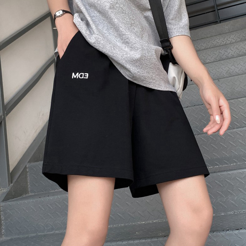 South Korea 2021 new cotton summer thin section loose casual straight tube Hong Kong flavor five-point sports shorts women's letter tide