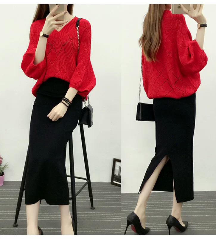 Xuân 2018 phiên bản Hàn Quốc mới của áo len openwork rộng rãi áo blouse lưới rộng áo thun áo len dơi nữ thủy triều