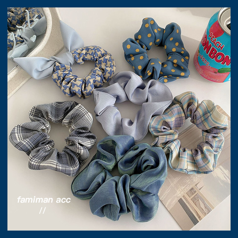 Blue large intestine circle retro hair circle net red head rope female simple cold wind tied hair elastic Korean ins headdress