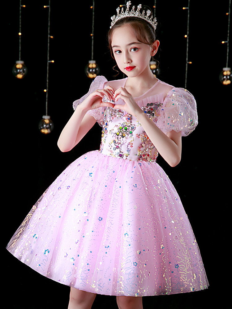 High-end 61 Children Show Dress Pungbo Gauze Dress Yellow Girls Dress Princess Skirt