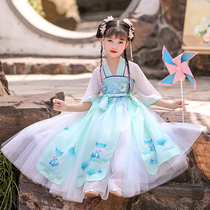 Han dress girl summer thin fairy chip short sleeves Chinese wind summer dress white super fairy children antique