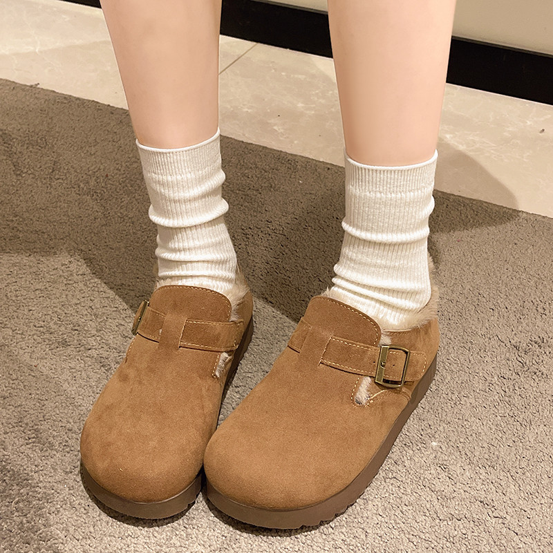 Women's Winter 2025 New Style Birkenstock Shoes with Plush Lining, Leather Surface, Warm, Soft Sole, Outdoor Wear, Furry Shoes, Cotton Shoes, Thick Sole