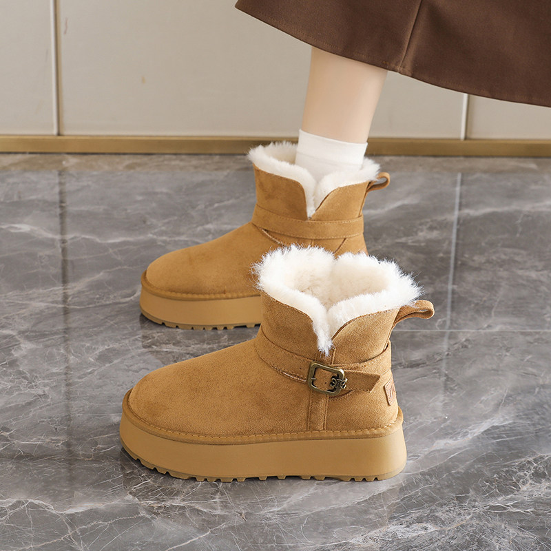 Women's Fur-Lined Snow Boots 2025 New Winter Style, Fleece-Lined and Thickened High-Top Birkenstock Shoes, Retro Large Cotton Boots for Women