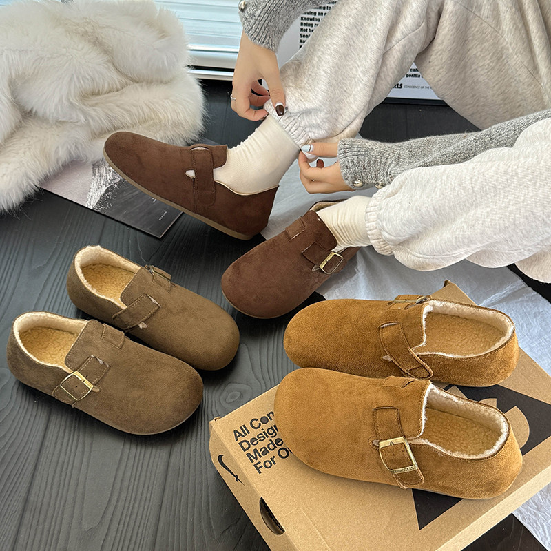 Thick-Soled Snow Boots for Women, Fleece-Lined Warm Furry Shoes, Birkenstock Shoes for Women, 2025 New Winter Birkenstock Loafers, Cotton Shoes