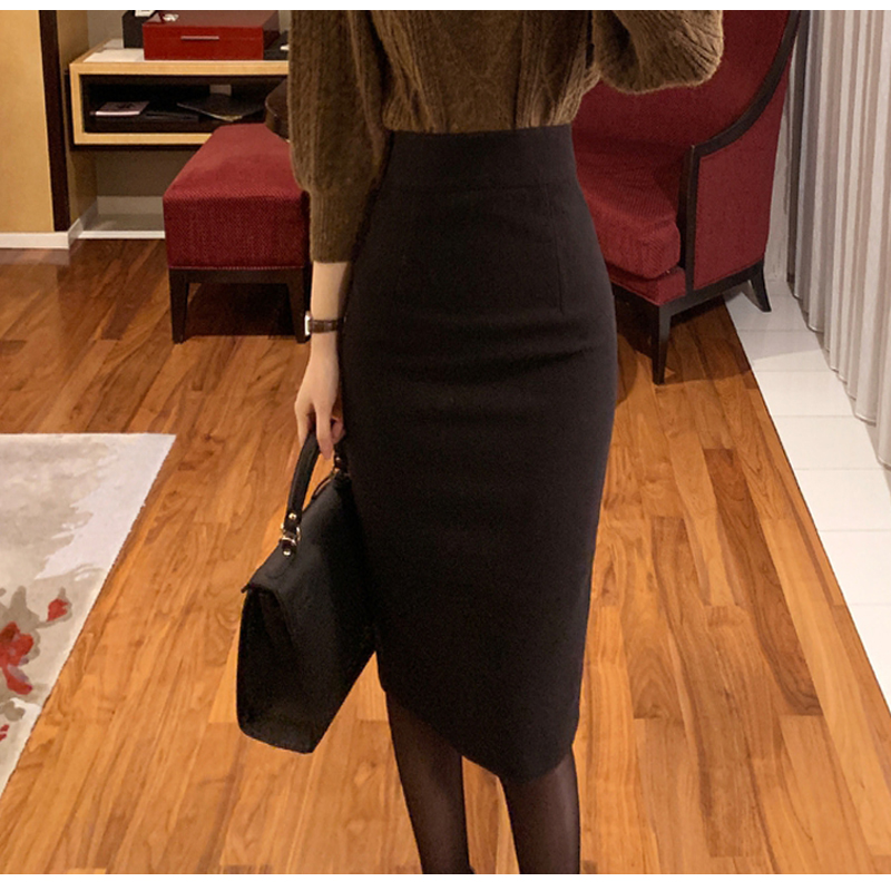 24 冬の新スタイル春ウール素材多用途ミッドスカートヒップカバーワンステップスカート作業服女性のスカートハイウエストプロスカート