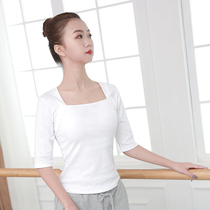  Dance suit top Female teacher Fang collar practice Chinese dance Classical yoga mid-sleeve Ballet body mid-sleeve Summer