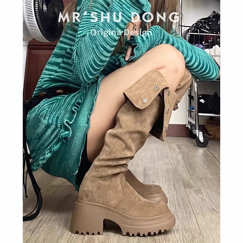 Meilade High-Heeled Long Boots for Women, Spring and Autumn 2025 New Style, Thick-Soled, Dual-Wear, Stacked Over-The-Knee Boots, High-Tube Riding Boots