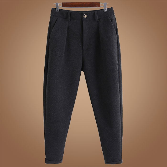 Winter plus velvet thickened woolen trousers men's straight loose Lob sanding casual long pants men's autumn and winter