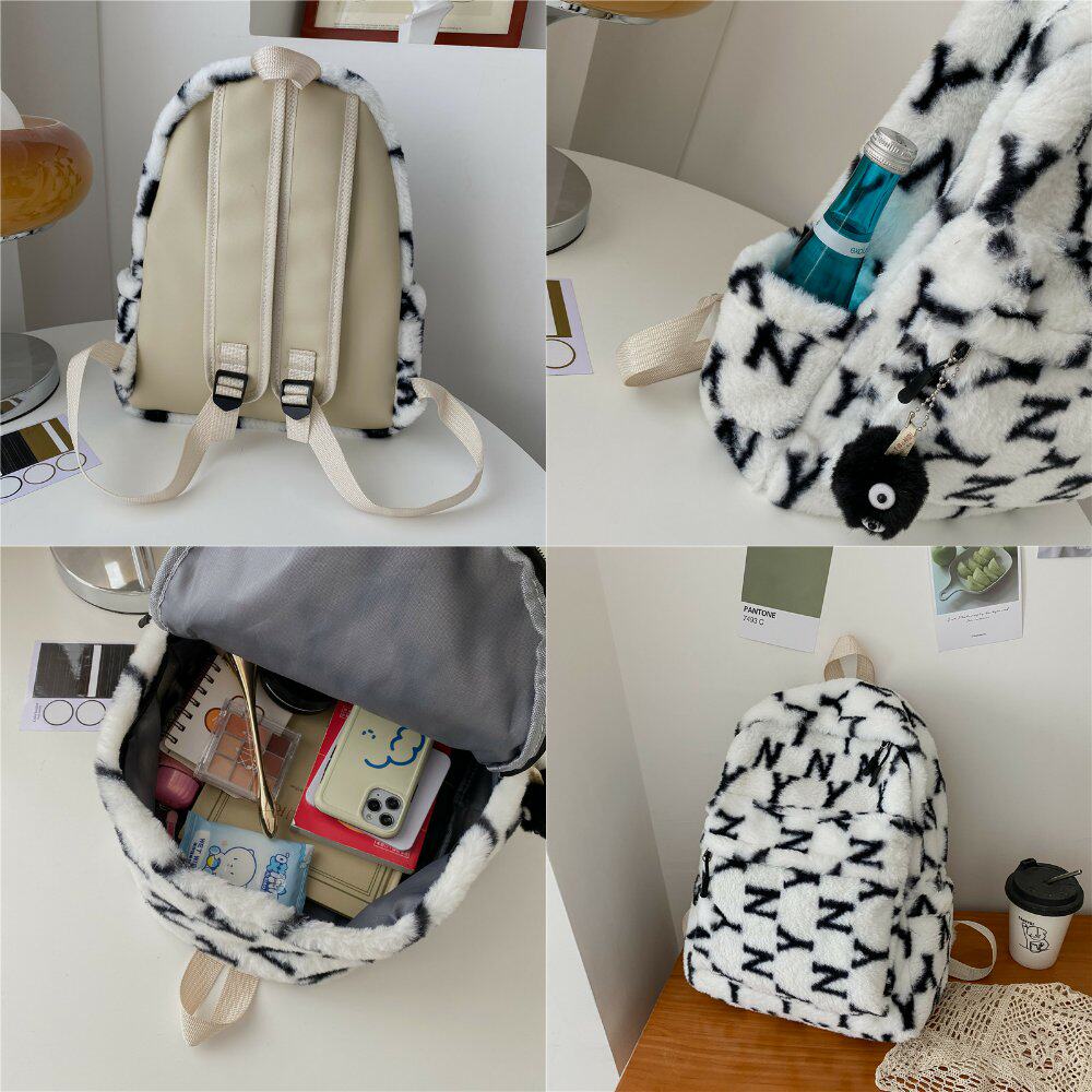 Double Shoulder Bag Cute Girl Plush Bag Original Juku Bags Big Capacity Women Ins Nets Red Letters Han Edition Tide Softgirl