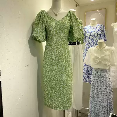 Retro floral short sleeve dress women 2021 spring and summer new age reduction Medium-length dress tide ins waist thin A- line dress