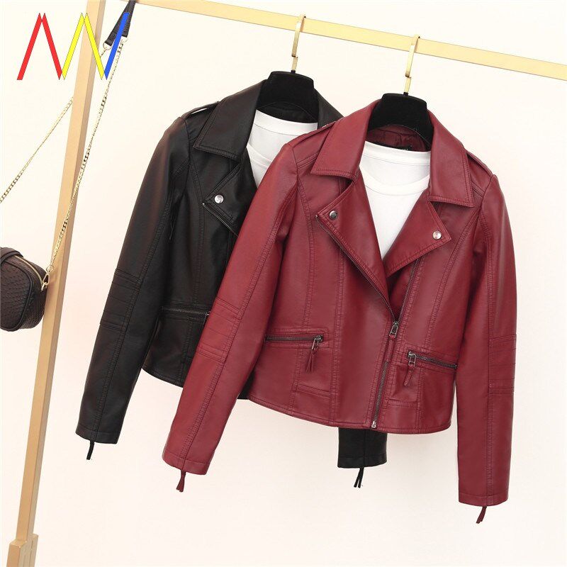 Neck Leather Jackets for Women Coat Spring Collar