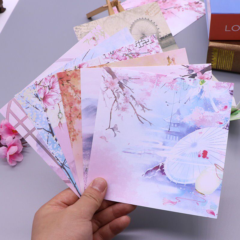 Teacher's Day manual paper 14 2 cm square double - sided retro - printed children colored ancient style folding paper card