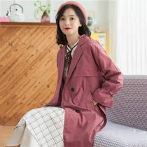 New long lace-up harbor wind chic coat female students over the knee small man windbreaker thin loose 2020 autumn and winter