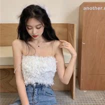 Shirt coat womens autumn and winter ins tide short slim white plush tight body outside wearing a small vest bottoming sling