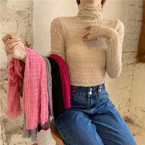 Tennis shirt women with French clothing gauze shirt long sleeve autumn and winter 2020 bottoming New fold high collar lace foreign temperament